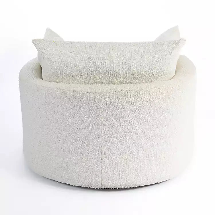 Round Cream Boucle Swivel Accent Chair