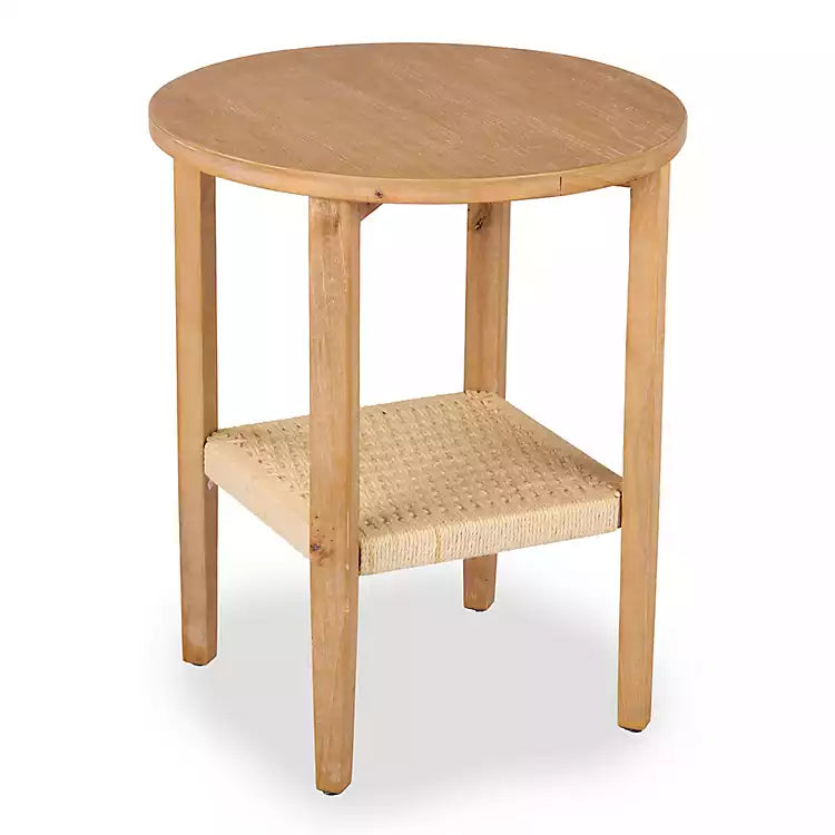 Natural Wood and Woven Rope Accent Table