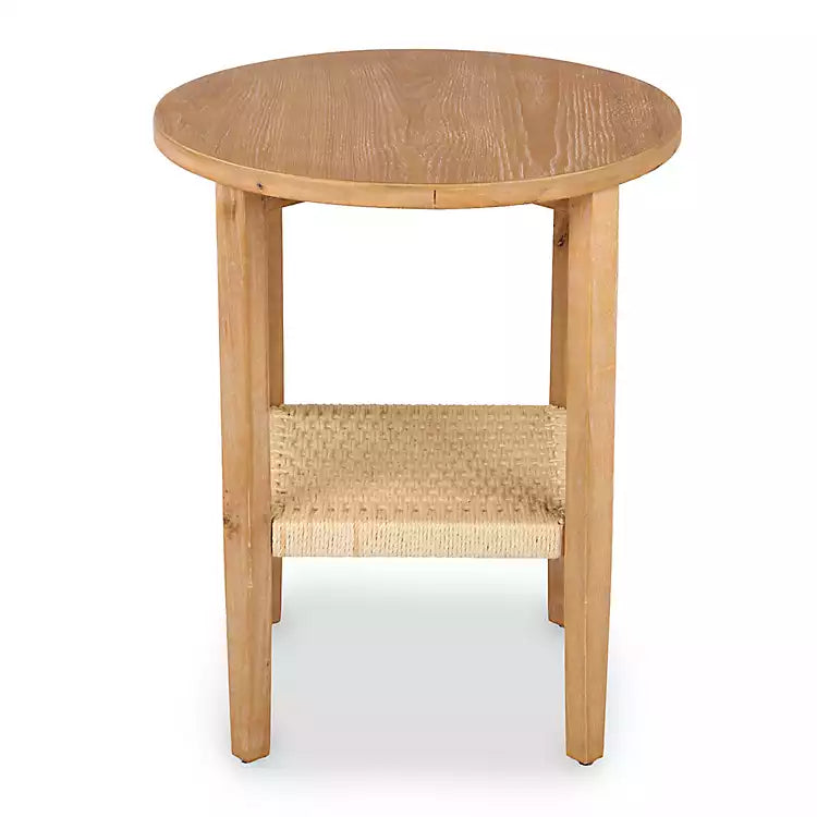 Natural Wood and Woven Rope Accent Table