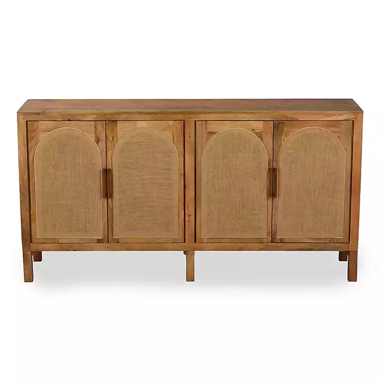 New! Bennett Natural Wood and Burlap 4 Door Cabinet