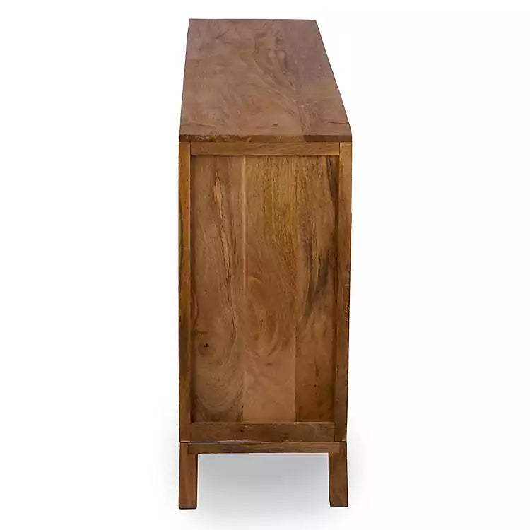 New! Bennett Natural Wood and Burlap 4 Door Cabinet
