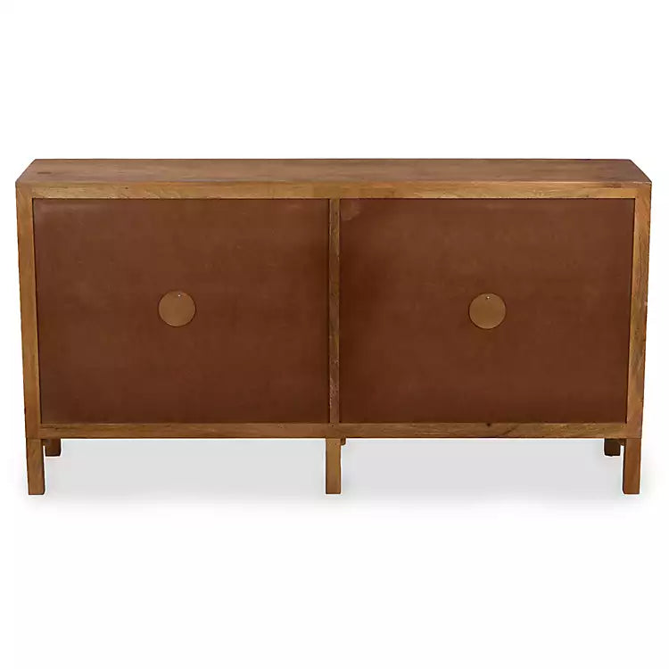 New! Bennett Natural Wood and Burlap 4 Door Cabinet
