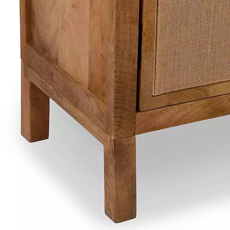 New! Bennett Natural Wood and Burlap 4 Door Cabinet