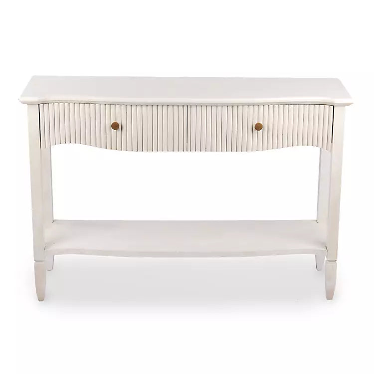 New! Elizabeth White Ribbed Drawer Console Table