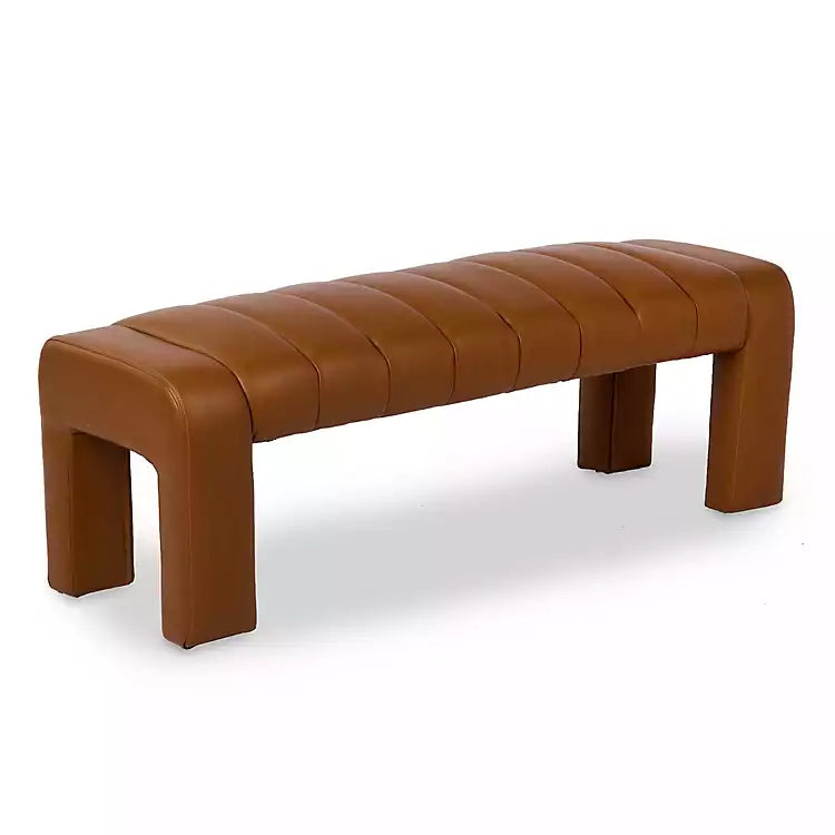 New! Camel Vienna Channeled Faux Leather Bench