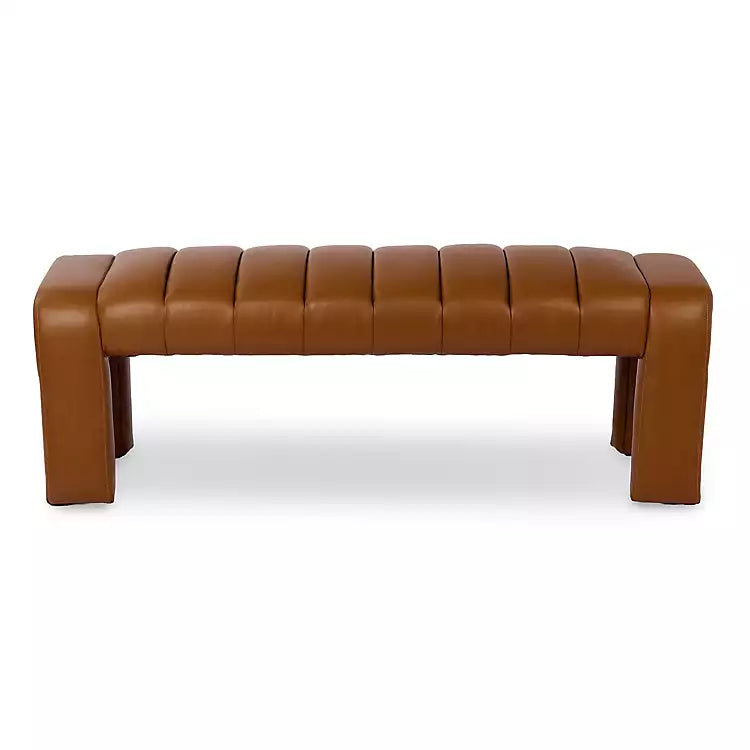 New! Camel Vienna Channeled Faux Leather Bench