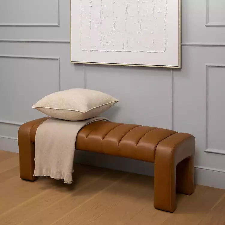 New! Camel Vienna Channeled Faux Leather Bench