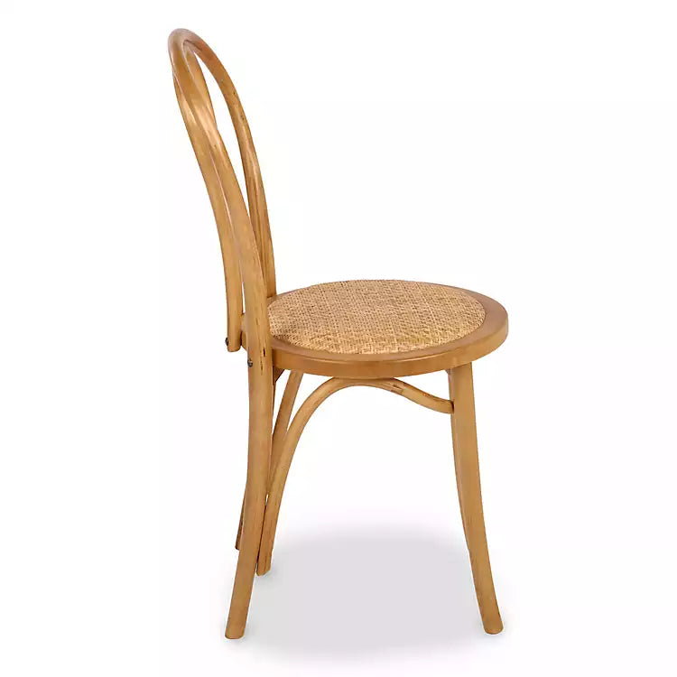 New! Natural Wood and Rattan Bistro Chair