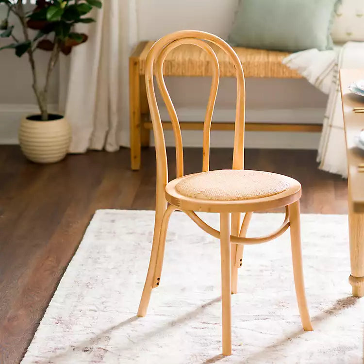 New! Natural Wood and Rattan Bistro Chair