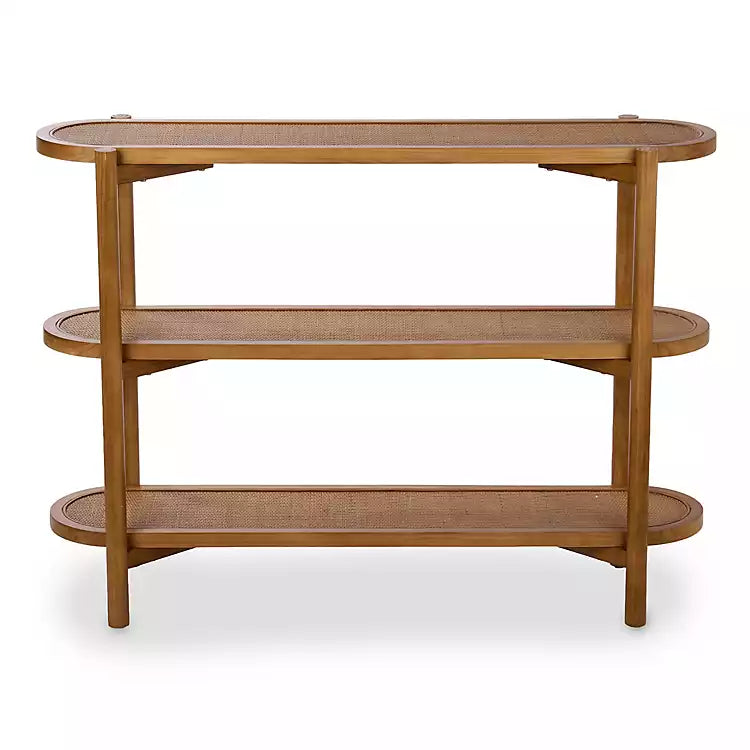 New! Wood and Rattan 3-Tier Simone Console Table