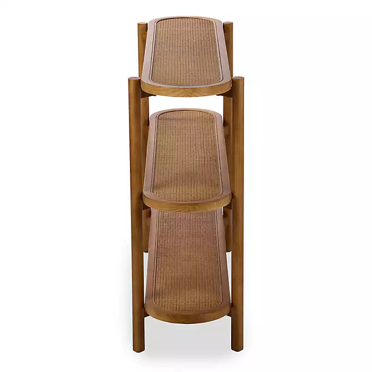 New! Wood and Rattan 3-Tier Simone Console Table