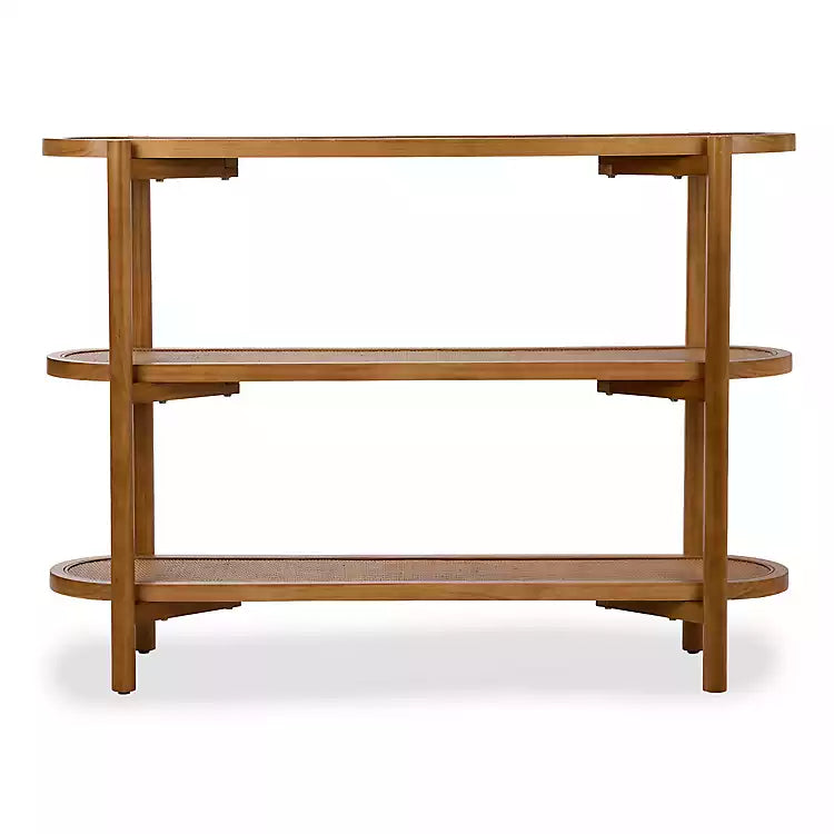 New! Wood and Rattan 3-Tier Simone Console Table
